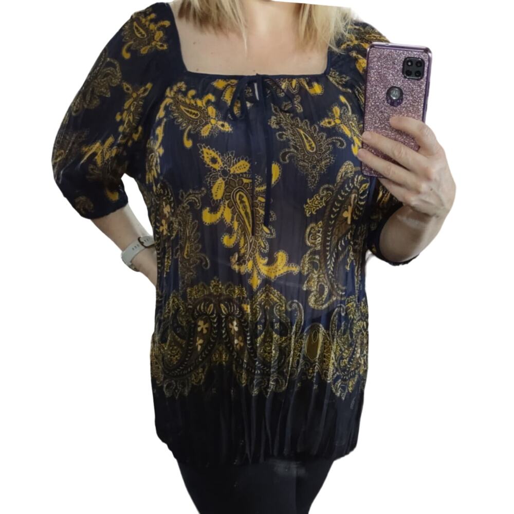 Lane Bryant Paisley 3/4 Sleeve Chiffon Blue Blouse Size 22/24